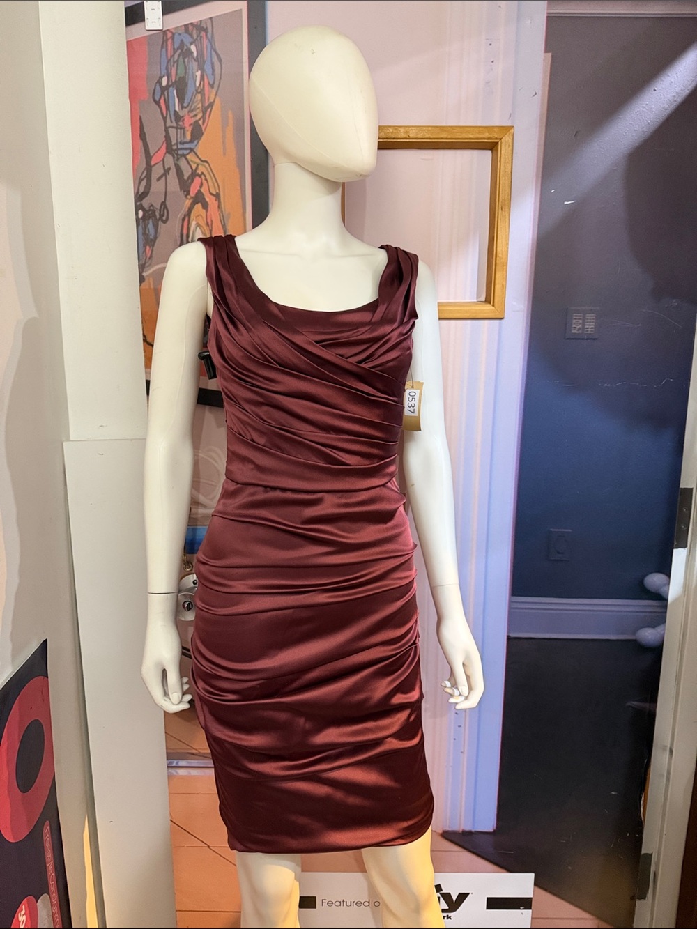 Dolce & Gabbana Burgundy Satin Ruched Midi Dress